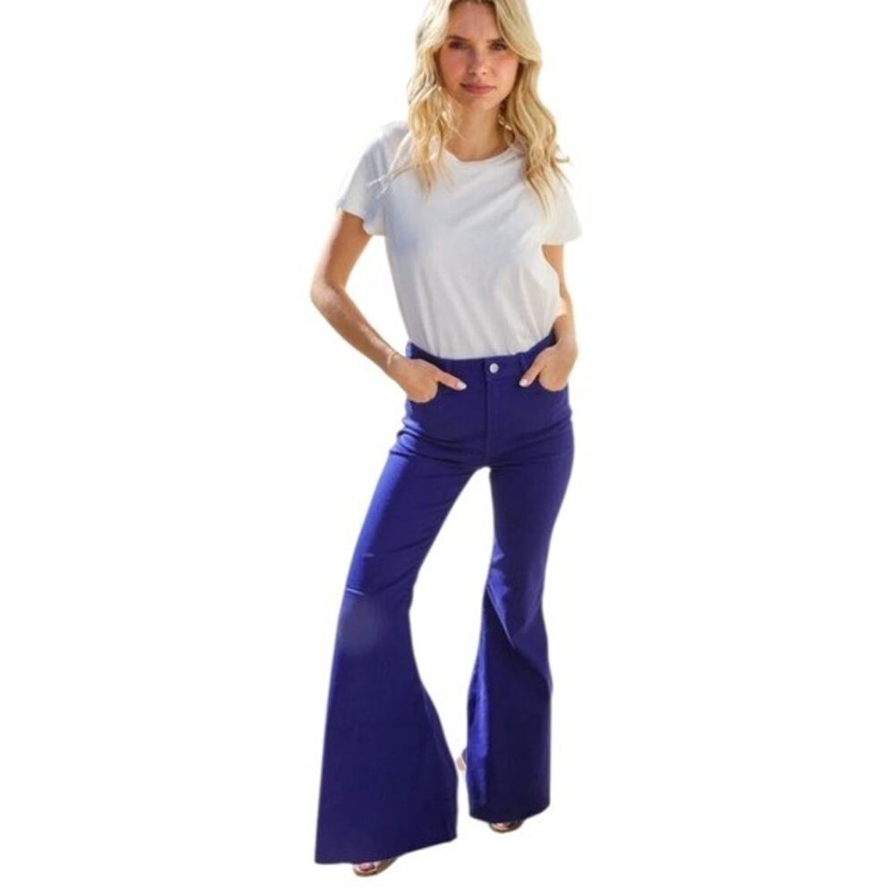 Zenana Outfitters Royal Purple Super Wide High Rise Flare Leg Stretch Jeans XL